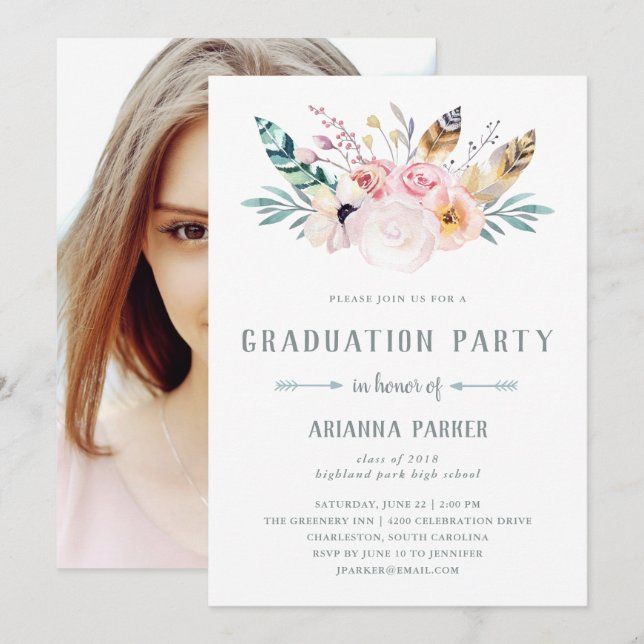 Rustikal Boho | Foto Graduation Party Einladung (Vorne/Hinten)