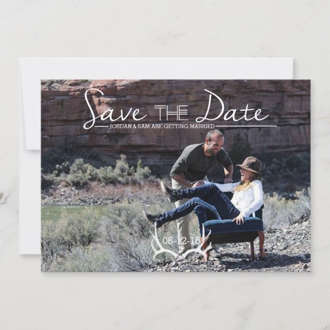 Rustikal & Boho | Hirschgeweih | Save The Date Fot Einladung (Vorderseite)
