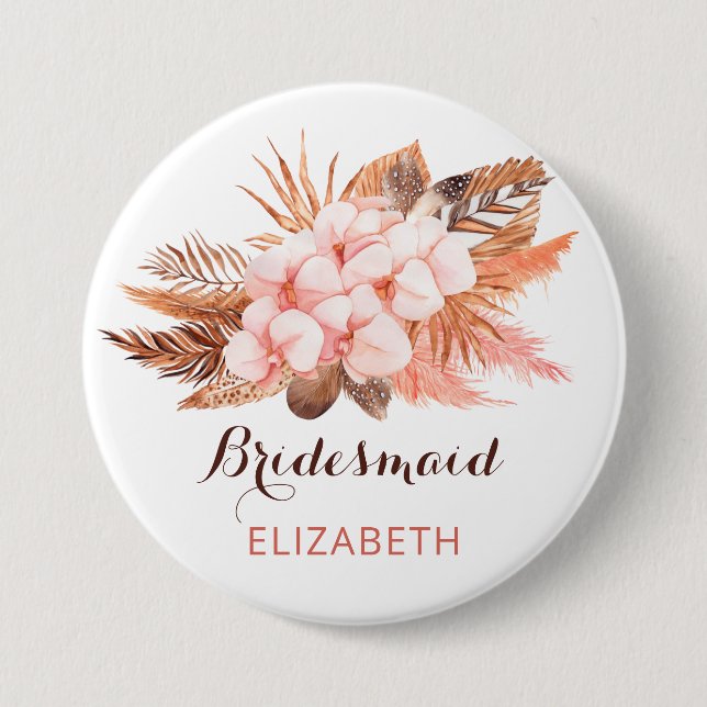 Rustikal Boho Pampas Grass Floral Wüste Bridesmaid Button (Vorderseite)