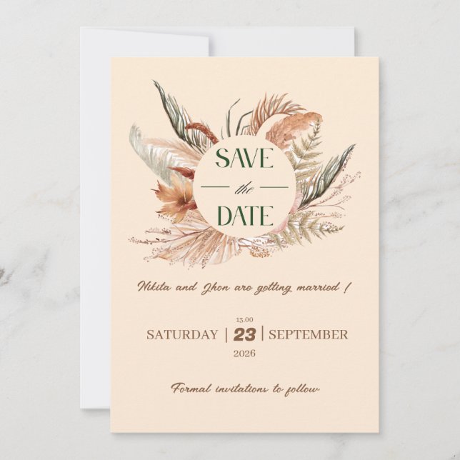 Rustikal Boho Save the Date (Vorderseite)