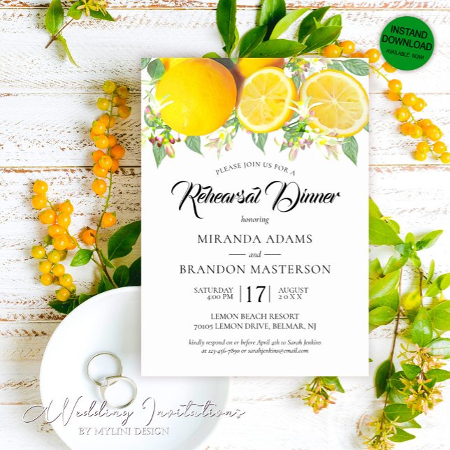 Rustikal Boho Wasserfarbe Lemon Probe Abendessen Einladung (Von Creator hochgeladen)