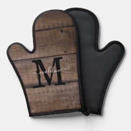 Rustikal-braun-Monogramm-Skriptname Personalisiert Ofenhandschuh