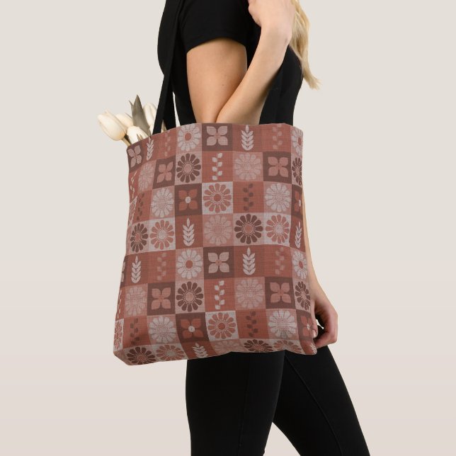 Rustikal-braune Burlap-Blume Blätter Tote Bag Tasche (Von Nahem)