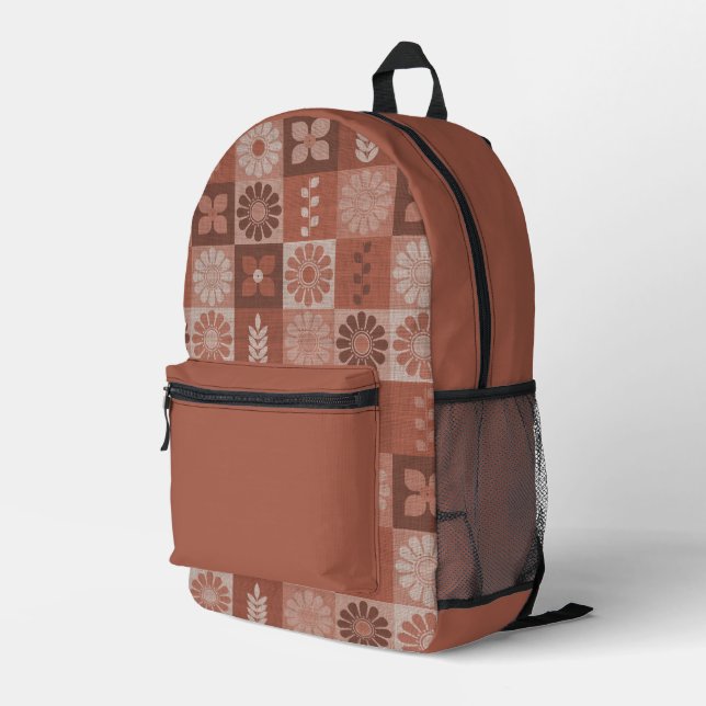 Rustikal-braune Burlap-Blume Verlassen gedruckter  Bedruckter Rucksack (Rückseitige Ecke Rechts)