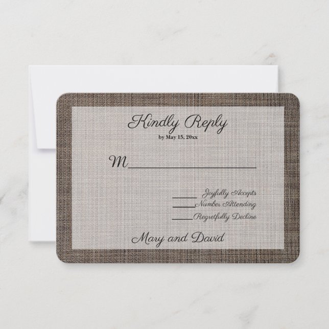 Rustikal-braune Hintergrundhochzeit RSVP-Karte RSVP Karte (Vorderseite)