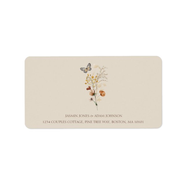 Rustikal-braune Wildblumen und Schmetterlinge Hoch Adressaufkleber (Vorne)