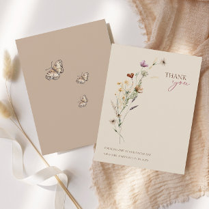 Rustikal-braune Wildblumen und Schmetterlinge Hoch Dankeskarte