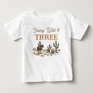 Rustikal brauner Cowboy-Jung, Wild Drei Geburtstag Baby T-shirt