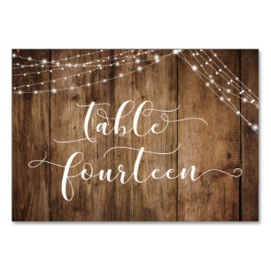 Rustikal-braunes Holz & Lights Tisch Vierzehn Kart Tischnummer