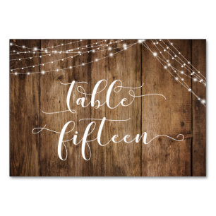 Rustikal-braunes Holz & Lights Tischkarte 15 Tischnummer
