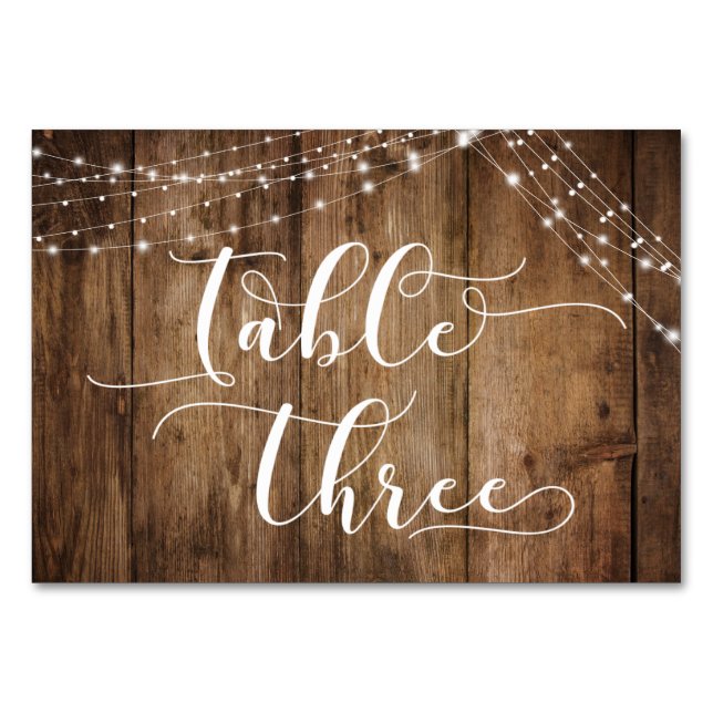 Rustikal-braunes Holz und helle Linien Tabelle Dre Tischnummer (Vorderseite)