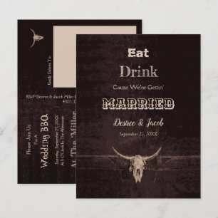 Rustikal Brown Eat Drink Verheiratet Bull Skull Ankündigungspostkarte