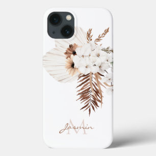 Rustikal Brown Pampas Grass White Orchio Monogramm Case-Mate iPhone Hülle