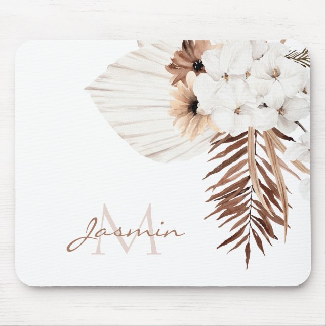 Rustikal Brown Pampas Grass White Orchio Monogramm Mousepad (Vorne)