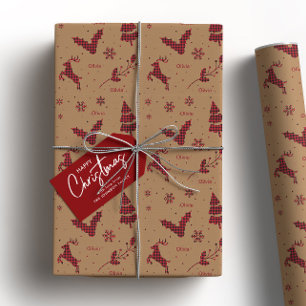 Rustikal Brown Weihnachten Kariert Geschenkpapier