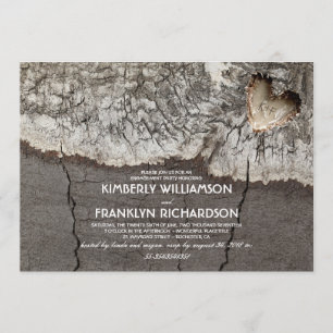 Rustikal Carved Wood Heart Tree Engagement Party Einladung