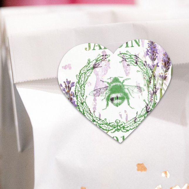 rustikal-chic-französischer Landlavender Vintage B Herz-Aufkleber (rustic chic french country lavender vintage bee heart sticker)