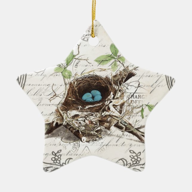 rustikal-chic-französisches botanisches Vogelnest Keramik Ornament (Vorne)