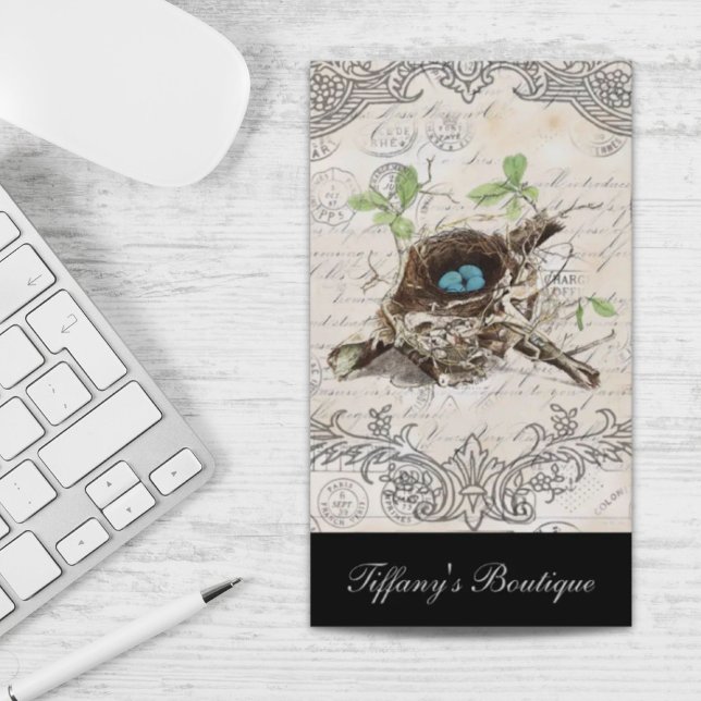 rustikal-chic-französisches botanisches Vogelnest Visitenkarte (rustic chic french country botanical bird nest business card)