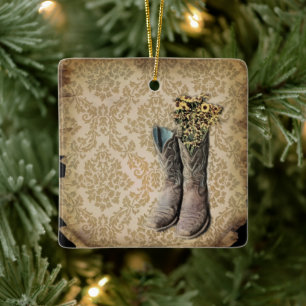 Rustikal-Damast-Western-Cowboystiefel Keramikornament
