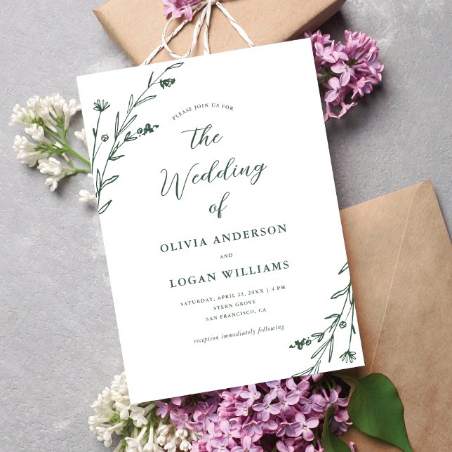 Rustikal Dark Green Wildblume Boho Wedding Einladung (Von Creator hochgeladen)