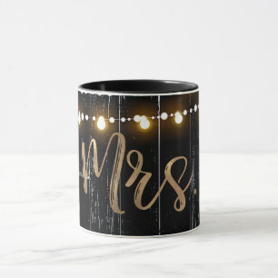 Rustikal dunkles Holz & String Lights Gold Bride M Tasse