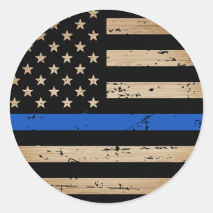 Rustikal dünne blaue Linie Amerikanischer Flaggenp Runder Aufkleber