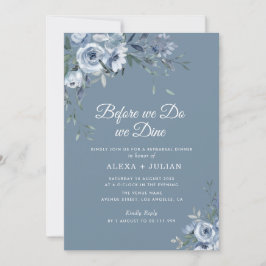 rustikal dusty blue floral Probe Dinner Einladung
