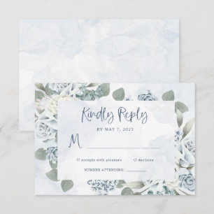 Rustikal Dusty Blue Floral   Wasserfarbenhochzeit RSVP Karte