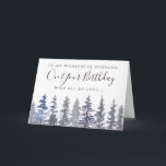 Rustikal Dusty Blue Forest Husband Geburtstag  Karte<br><div class="desc">Aquarell staubige blaue Bäume glückliche Geburtstagskarte. Personalisierbar</div>