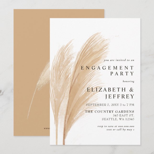 Rustikal Earthy Boho Pampas Engagement Party Einladung (Vorne/Hinten)