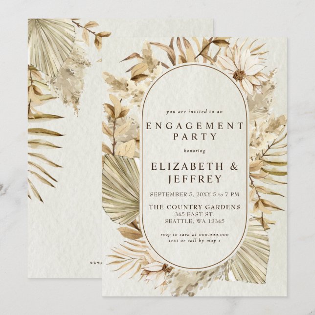 Rustikal Earthy Boho Pampas Engagement Party Einladung (Vorne/Hinten)