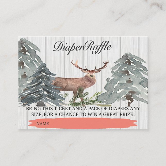 Rustikal ein Hirsch ist fast hier Windeln Raffle T Begleitkarte (Vorderseite)