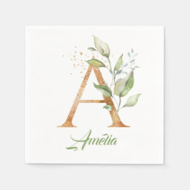 Rustikal Ein Monogramm grünes Blattwerk Eukalyptus Serviette