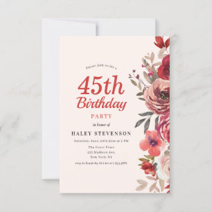 Rustikal Elegant Boho Chic Floral 45. Geburtstag Einladung