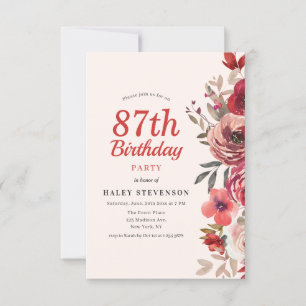 Rustikal Elegant Boho Chic Floral 87. Geburtstag Einladung