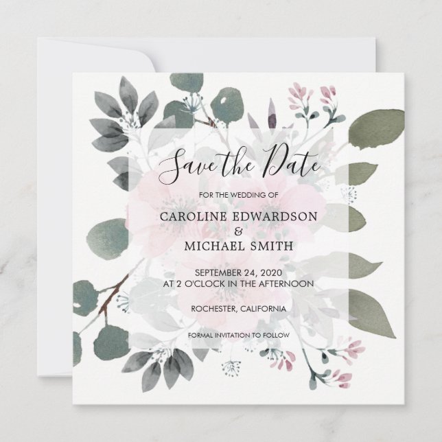 Rustikal, elegant, mit Blumen Save the Date Einladung (Vorderseite)