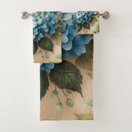 Rustikal Elegante Blaue Hortensien-Blumen Badhandtuch Set
