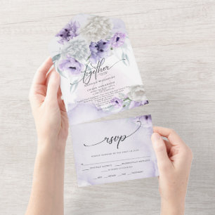 Rustikal Elegante Flieder Mohn Dahlie Blumenmuster All In One Einladung