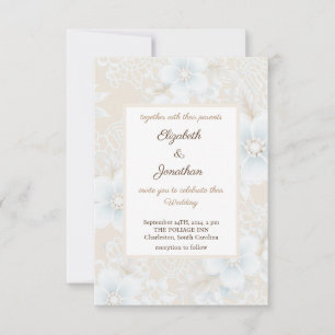 Rustikal Elegante Florale Spitze Neutrales Blau Ho Einladung