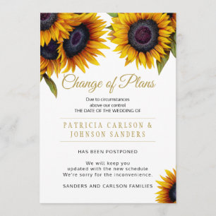 Rustikal elegante Sonnenblumen Hochzeit Planänderu Einladung