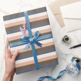 Rustikal Eleganter Horizontaler Streifen Rosa Brau Geschenkpapier