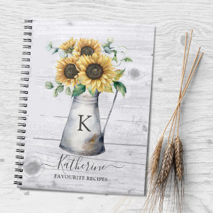 Rustikal Elegantes Monogramm Sonnenblumen Rezept Notizblock