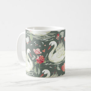 Rustikal Elegantes Schwan- und Herz-Elemente-Muste Kaffeetasse