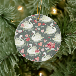 Rustikal Elegantes Schwan- und Herz-Elemente-Muste Keramik Ornament