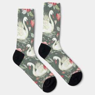 Rustikal Elegantes Schwan- und Herz-Elemente-Muste Socken