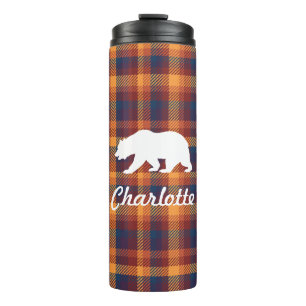 Rustikal Fall Kariert & White Bear Silhouette Thermosbecher