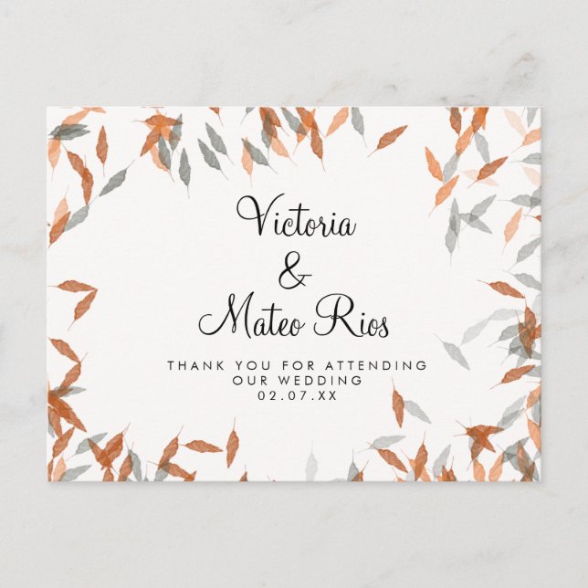 Rustikal Falling Leaf Pampas Floating Vielen Dank Postkarte (Vorderseite)