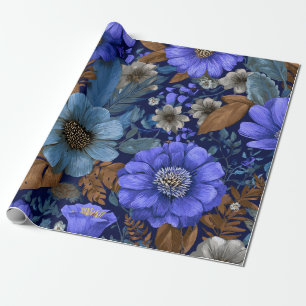 Rustikal fettige marineblaue botanische Blumen Vin Geschenkpapier