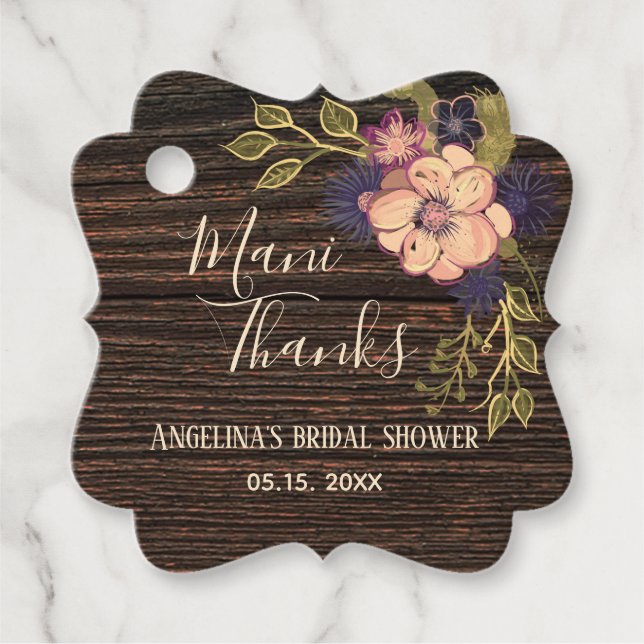 Rustikal Floral Bridal Showe Vielen Dank Geschenkanhänger (Vorderseite)